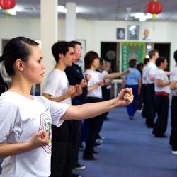 A student practises Wing Chun's Siu Nim Tau form